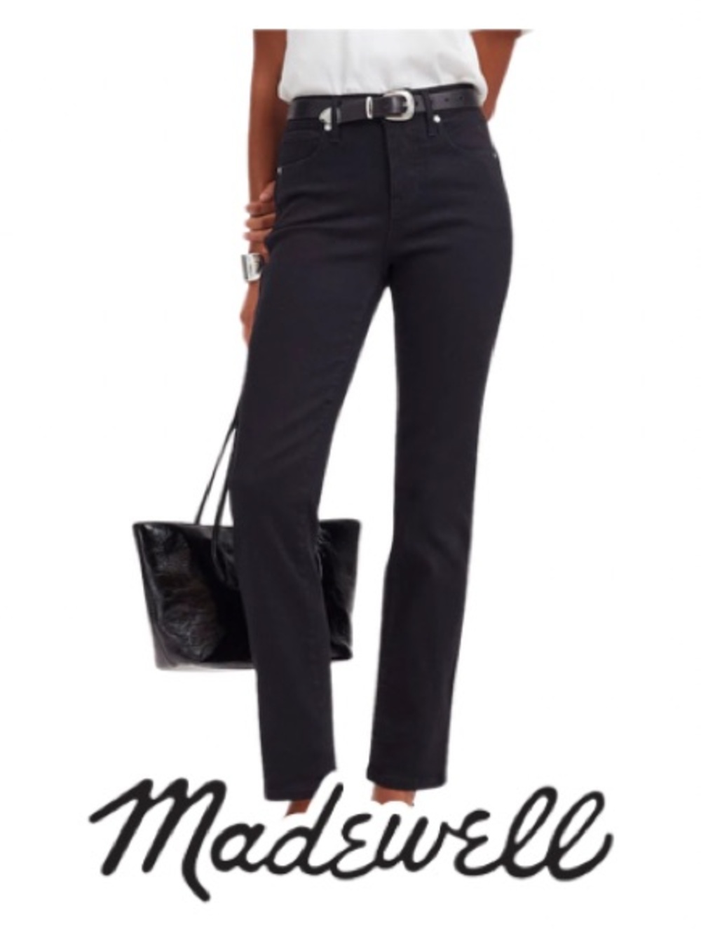 Madewell | Stovepipe High Rise Straight Leg Jeans Black Rinse Wash - Size 25